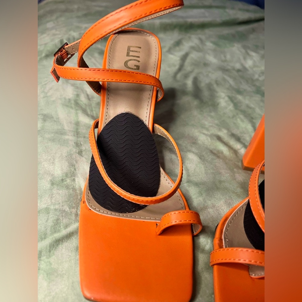 Orange Ego Square Toe Strappy Heels - Picture 3 of 5
